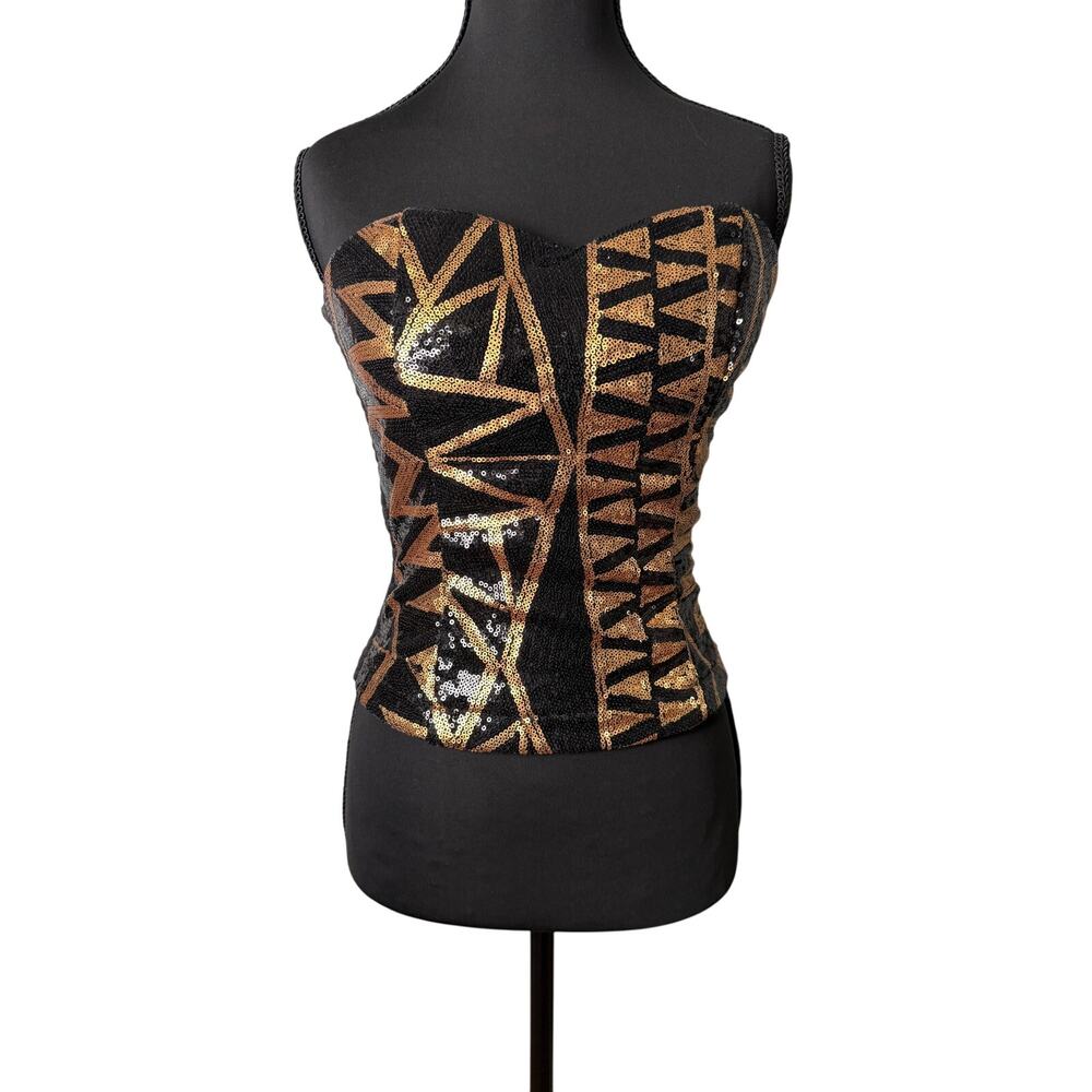 Vintage Y2K Sequin Corset-Style Body Central Baddie Festival Art‎ Deco Mob Wife